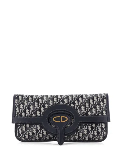 Pre-owned Dior Fold Over Oblique Canvas Clutch Bag In Blue
