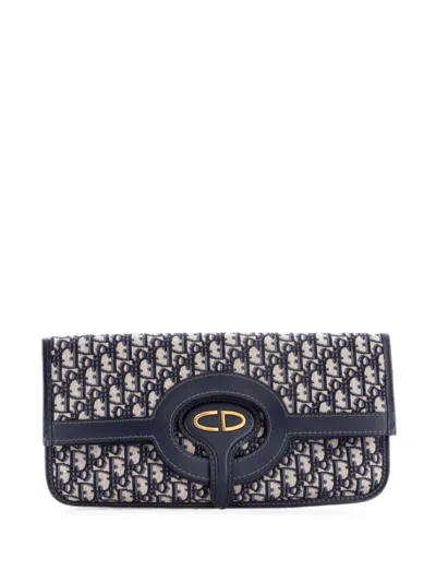 Pre-owned Dior Fold Over Oblique Canvas Clutch Bag In Blue