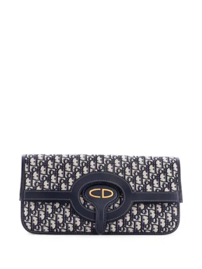Pre-owned Dior Fold Over Oblique Canvas Clutch Bag In Blue