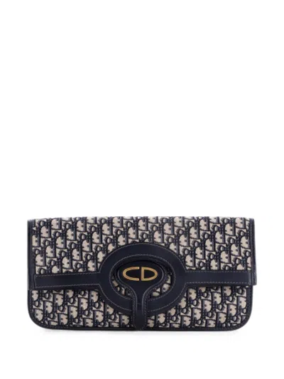 Pre-owned Dior Fold Over Oblique Canvas Clutch Bag In Blue