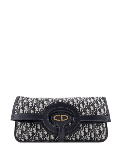 Pre-owned Dior Fold Over Oblique Canvas Clutch Bag In Blue