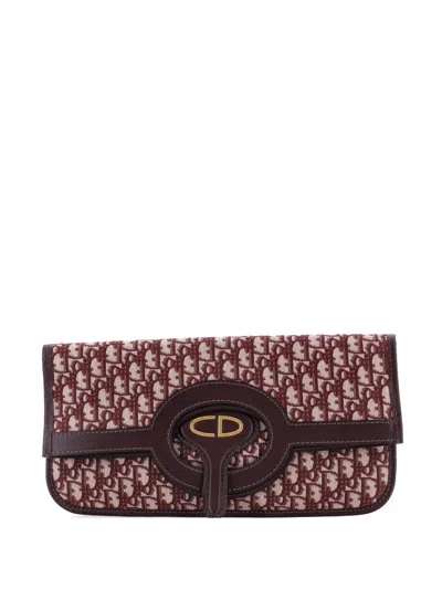 Pre-owned Dior Fold Over Oblique Canvas Clutch Bag In Red