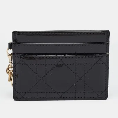 Pre-owned Dior Freesia Black Cannage Patent Leather Card Holder