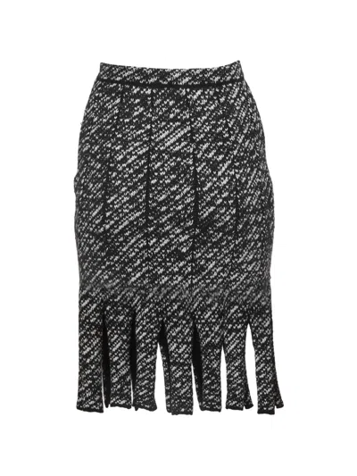 Pre-owned Dior Fringed Knit Midi Skirt In Black