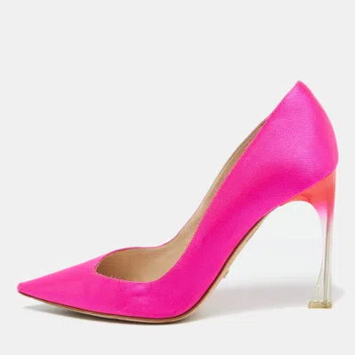 Pre-owned Dior Fuchsia Pink Canvas Flare Heel Pointed Toe Pumps Size 39