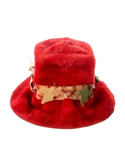 Pre-owned Dior Fur Bucket Hat In Red