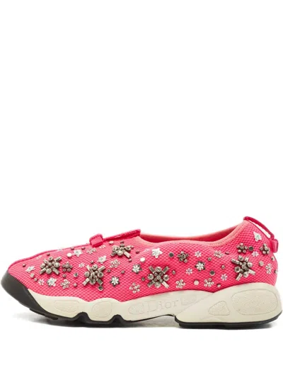 Pre-owned Dior Fusion Crystal-embellished Sneakers In Pink