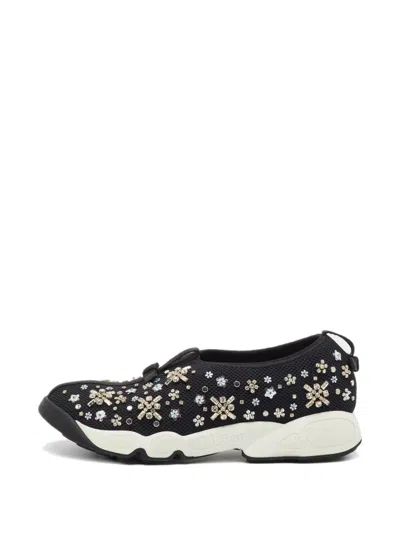 Pre-owned Dior Fusion Crystal-embellished Sneakers In Black