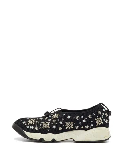 Pre-owned Dior Fusion Crystal-embellished Sneakers In Black