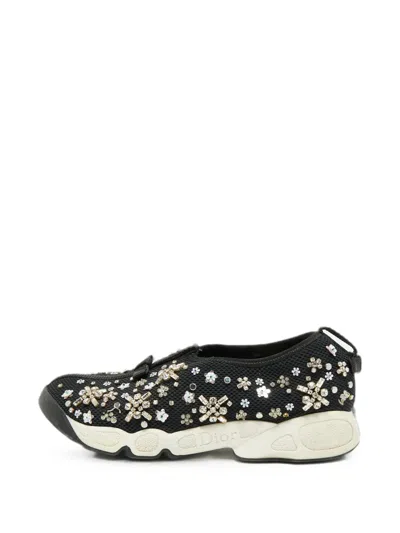Pre-owned Dior Fusion Crystal-embellished Sneakers In Black