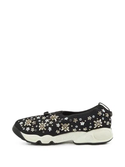 Pre-owned Dior Fusion Crystal-embellished Sneakers In Black