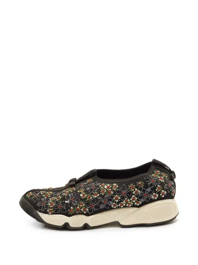 Pre-owned Dior Fusion Crystal-embellished Sneakers In Black