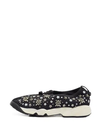 Pre-owned Dior Fusion Crystal-embellished Sneakers In Black