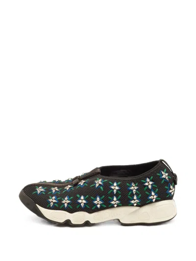 Pre-owned Dior Fusion Crystal-embellished Sneakers In Black
