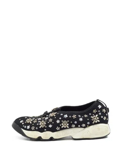 Pre-owned Dior Fusion Crystal-embellished Sneakers In Black