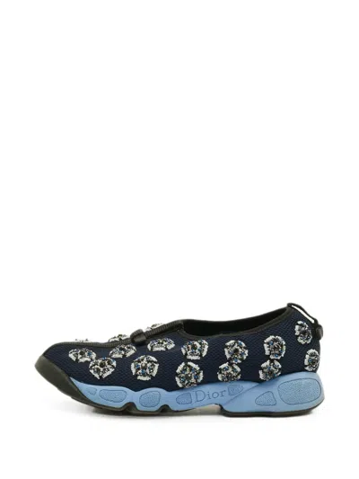 Pre-owned Dior Fusion Crystal-embellished Sneakers In Blue