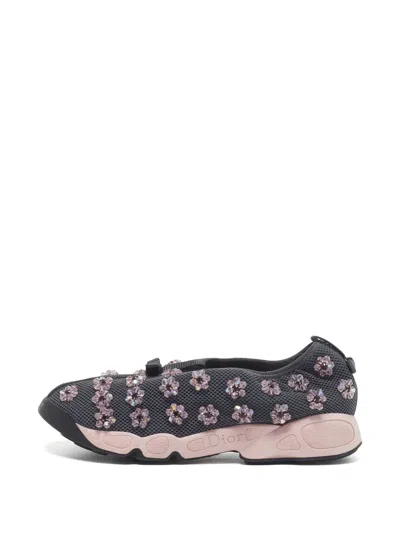 Pre-owned Dior Fusion Crystal-embellished Sneakers In Gray