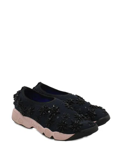Pre-owned Dior Fusion Embellished Slip-on Sneakers In Blue