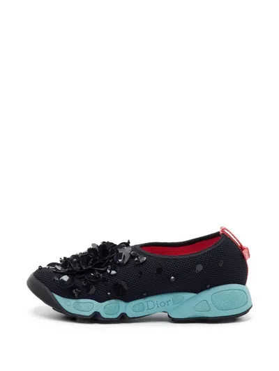 Pre-owned Dior Fusion Embellished Slip-on Sneakers In Black