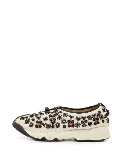 Pre-owned Dior Fusion Embellished Slip-on Sneakers In White