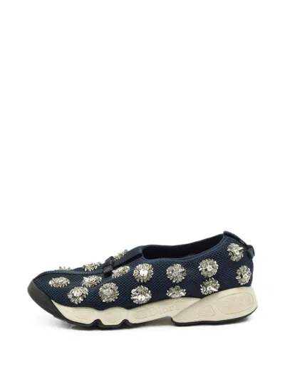 Pre-owned Dior Fusion Embellished Sneakers In Blue