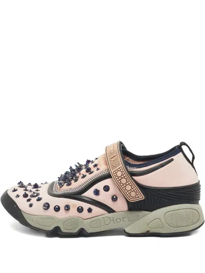 Pre-owned Dior Fusion Embellished Sneakers In Pink