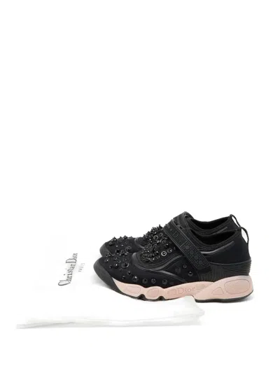 Pre-owned Dior Fusion Embellished Touch-strap Sneakers In Black