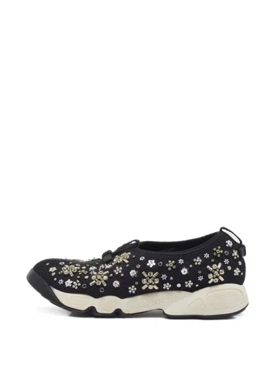 Pre-owned Dior Fusion Embroidered Mesh Sneakers In Black