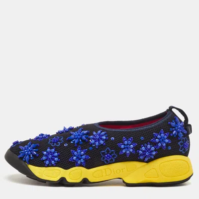 Pre-owned Dior Fusion Size 36.5 Black Mesh Embellished Slip On Sneakers
