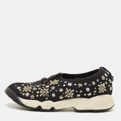 Pre-owned Dior Fusion Size 37 Black Mesh Crystal Embellished Low Top Sneakers