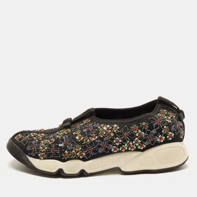 Pre-owned Dior Fusion Size 37 Black Mesh Crystal Embellished Slip On Sneakers