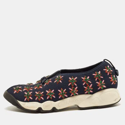 Pre-owned Dior Fusion Size 37 Navy Blue Mesh Slip On Sneakers
