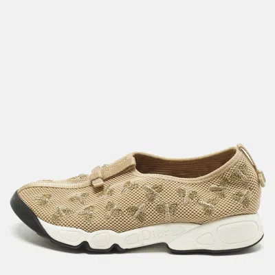 Pre-owned Dior Fusion Size 37.5 Beige Mesh Sneakers In Sand