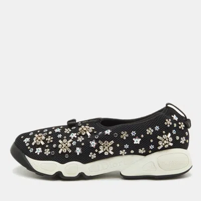 Pre-owned Dior Fusion Size 38 Black Mesh Crystal Embellished Slip On Sneakers