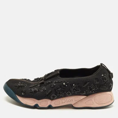 Pre-owned Dior Fusion Size 39 Black Mesh Crystal Embellished Slip On Sneakers