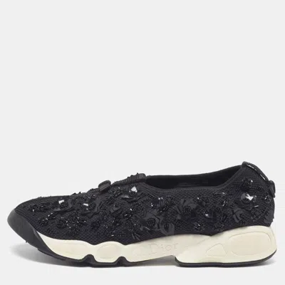Pre-owned Dior Fusion Size 40.5 Black Mesh Crystal Embellished Slip On Sneakers