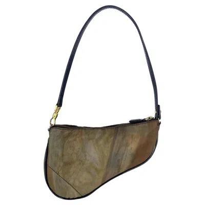 Pre-owned Dior F/w 2001 Christian  By John Galliano Abstract Nylon Saddle Bag Pochette In Brown