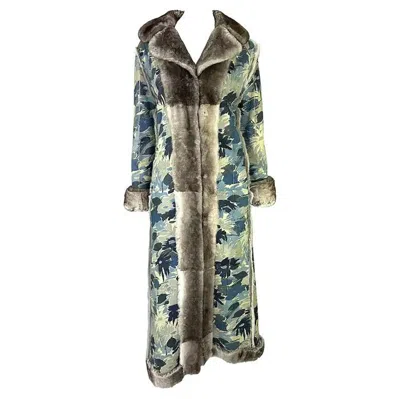 Pre-owned Dior F/w 2002 Christian  By John Galliano Blue Floral Orylag Fur Trench Coat