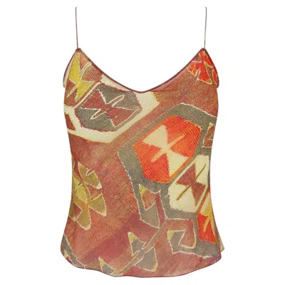 Pre-owned Dior F/w 2002 Christian  By John Galliano Ikat Pattern Sheer Tank Top Fr40 In Brown