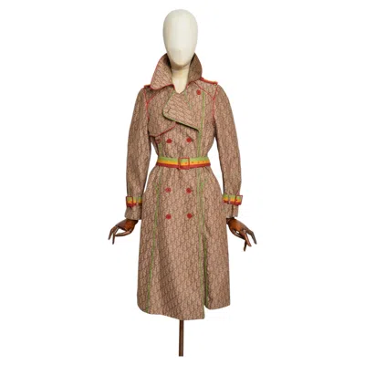 Pre-owned Dior F/w 2004 Christian  By John Galliano Rasta Jacquard Trench Coat Jacket In Brown
