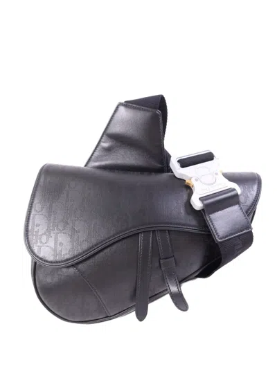 Pre-owned Dior Galaxy Saddle Oblique Shoulder Bag In Black