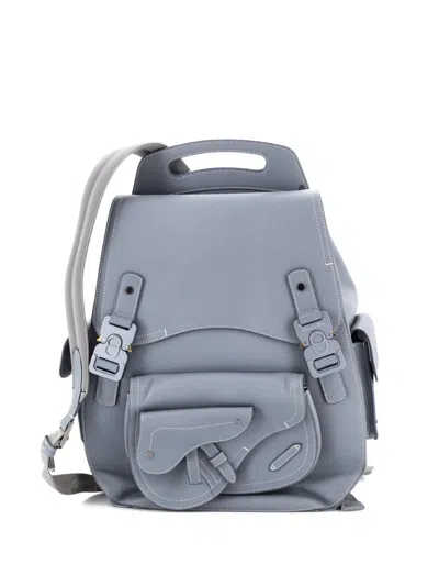 Pre-owned Dior Gallop Leather Maxi Backpack In Gray