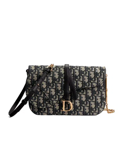 Dior Gallop Saddle Chain Clutch In Gray