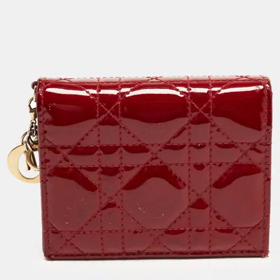 Pre-owned Dior Gardenia Red Cannage Patent Leather Compact Wallet