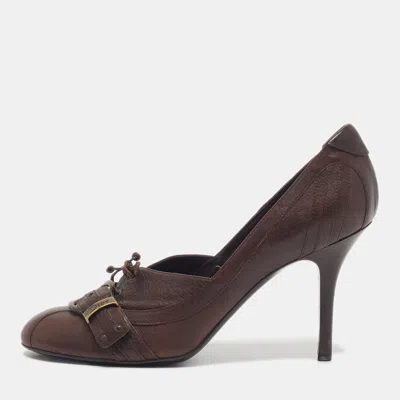 Pre-owned Dior Gaucho Size 40.5 Brown Leather Round Toe Pumps