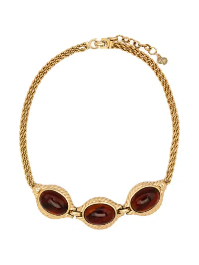 Pre-owned Dior Gemstone-embellished Chain Necklace In Gold