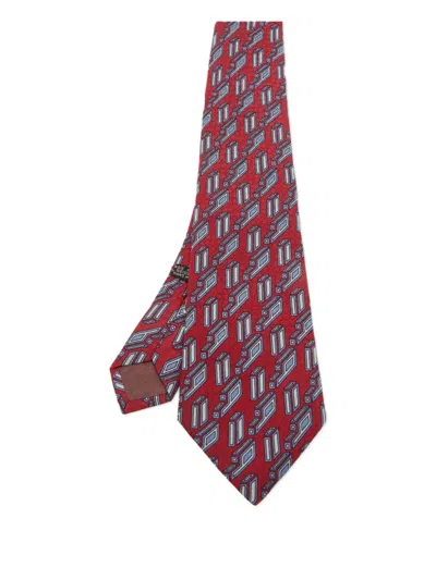 Pre-owned Dior Geometric-print Silk Tie In Red