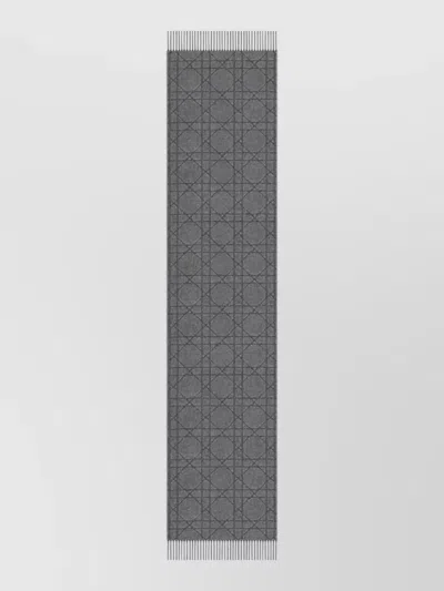 Dior Geometric Rectangle Scarf Fringed Ends In Gray