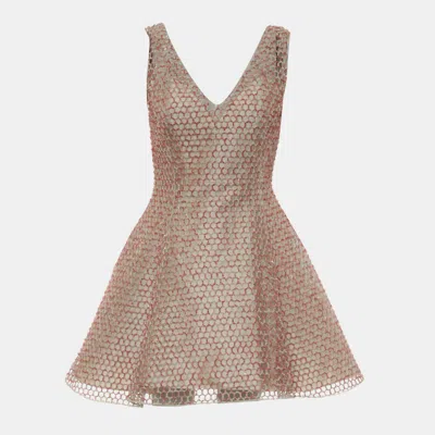 Pre-owned Dior Geometric Sequin Mesh Cocktail Dress In Pink