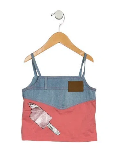 Pre-owned Dior Kids' Girls' Embellished Graphic Tank Top In Blue/pink
